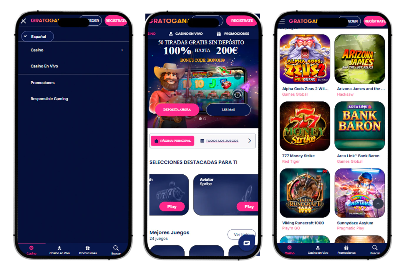 Acceso móvil a GratoGana Casino desde smartphones y tablets
